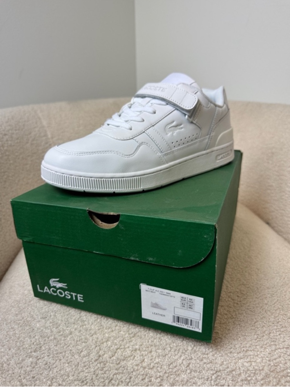 Lacoste Kids White Leather Velcro Sneaker